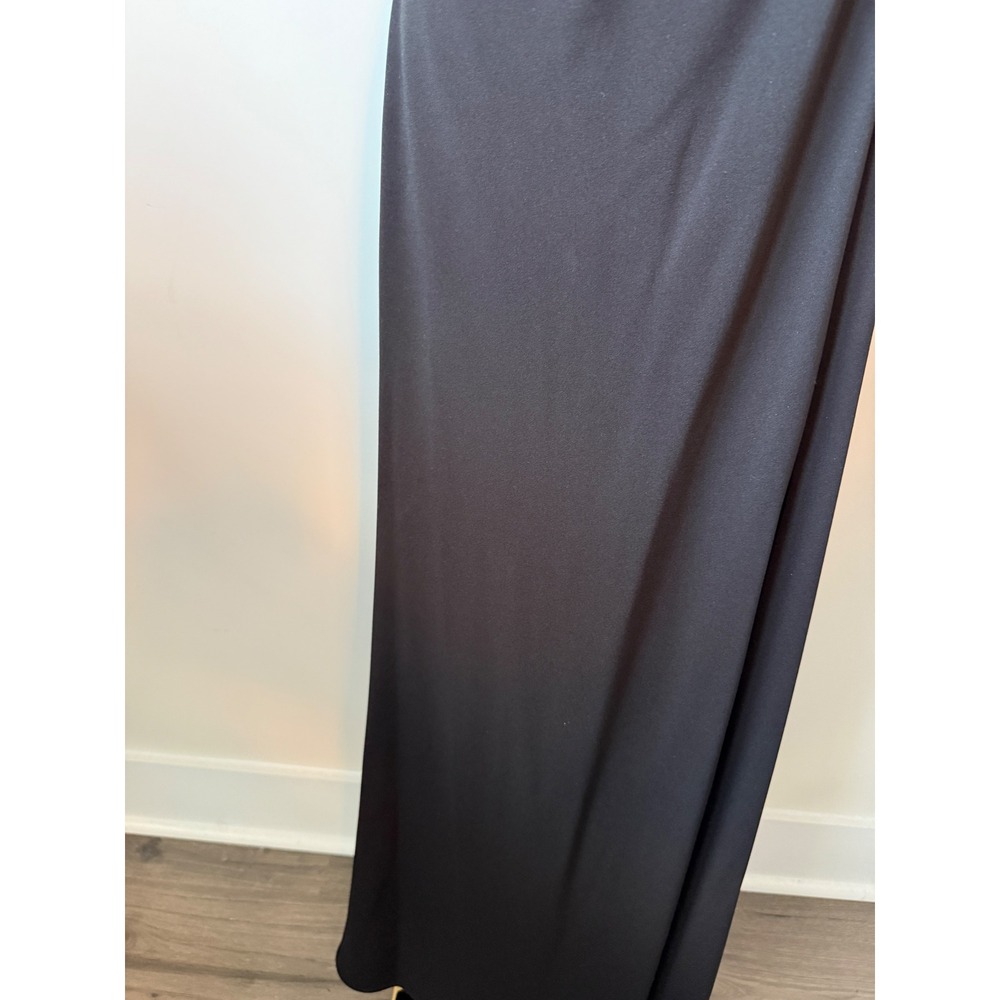 Xscape Womens 6 Black Pleated Ruffle Neck Gown Ruched Maxi Dress Formal Slit - Picture 5 of 16